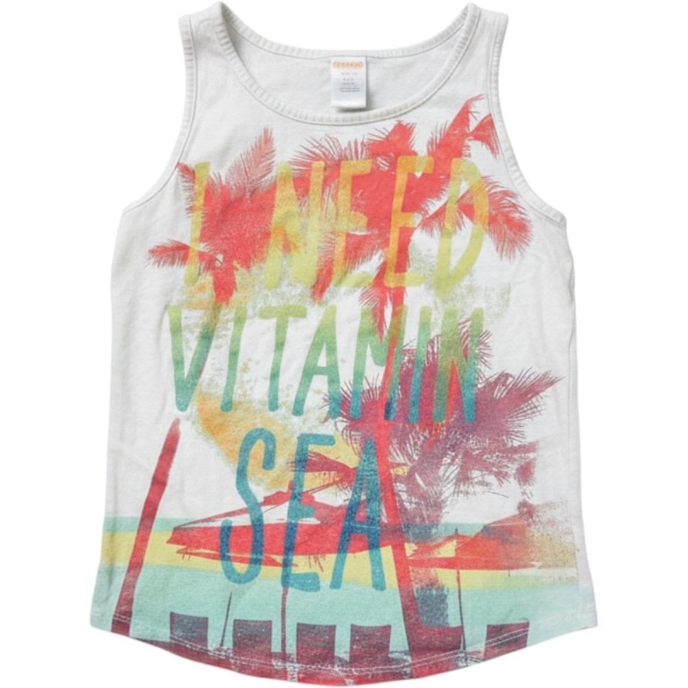 Gymboree Tank Top Kids Size M 7-8 White Vitamin Sea Graphic Palm Tree Shirt